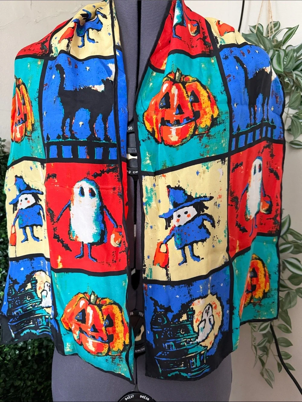 Echo Halloween Patchwork Scarf in Blue, Red, Teal, Yellow, Black